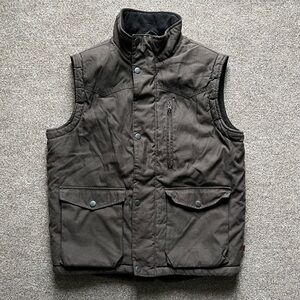 Woolrich Brown Canvas Chore Barn Vest Fleece Lined Mock Neck Zip Up Mens Medium